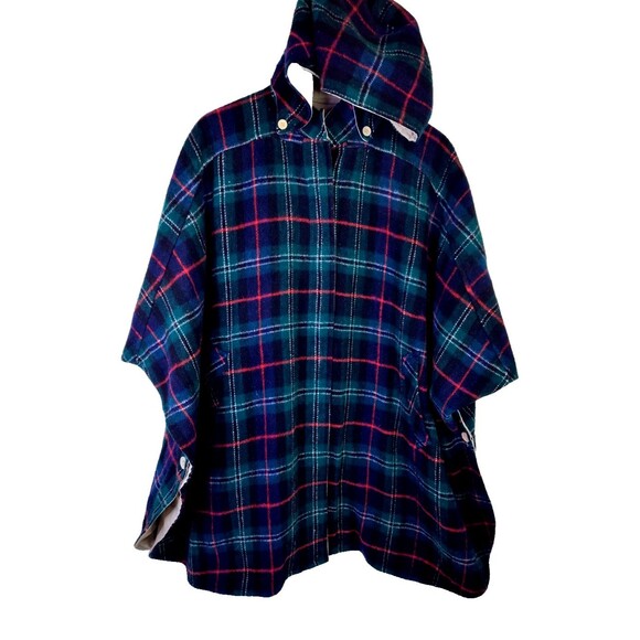 Vtg London Fog Women's Reversible Hoodie CapePoncho Plaid Wool Blend Coat Size M - Picture 2 of 12